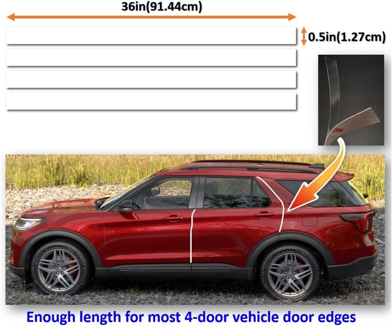 QLim 3M-4doors Car Door Edge/Entry Protector/Sticker/Guard, 3M-PPF(Paint Protection Film), Clear(Transparent), Anti Scratch, Universal Fit for Most Cars (Clear 0.5inx36in /4strips) - Image 3